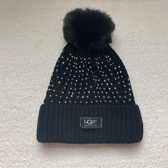 UGG Accessories - Black Rhinestone UGG Cable Knit Hat
